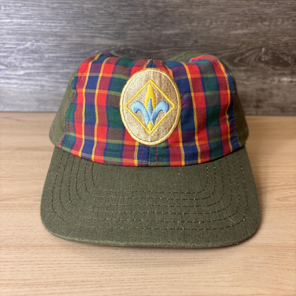 Vintage Boy Scouts Hat Cap Snapback Boys Green Plaid USA Made